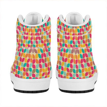 Retro Geometric Rounded Square Print High Top Leather Sneakers