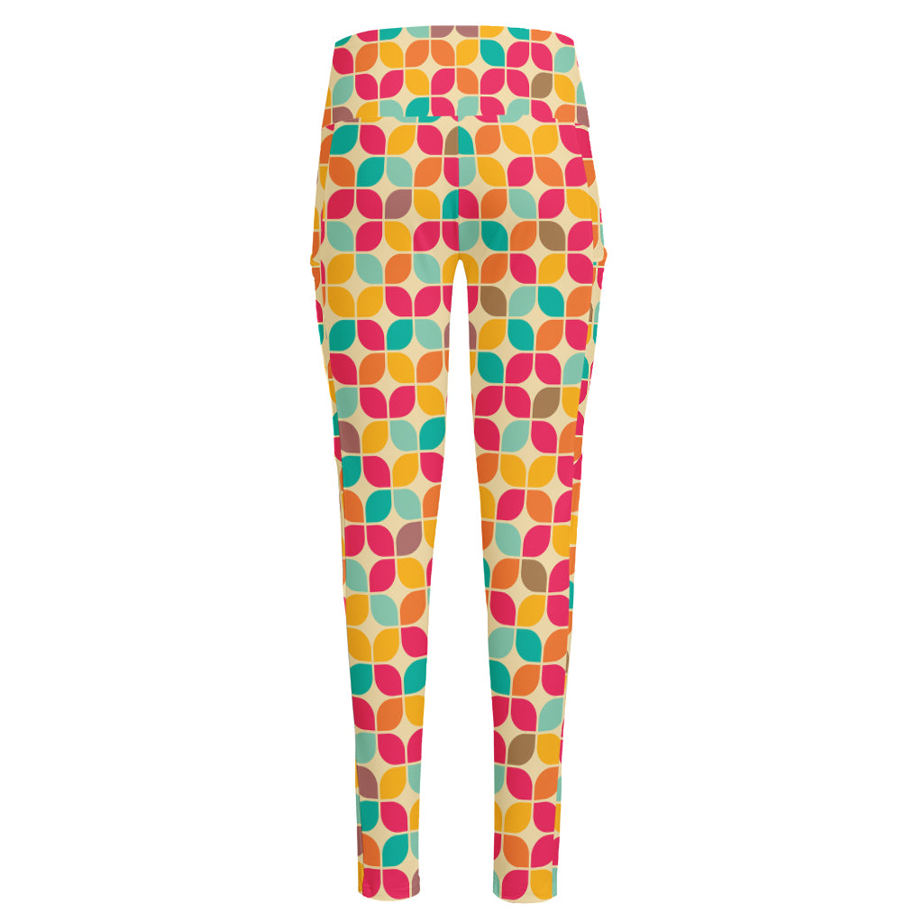 Retro Geometric Rounded Square Print High-Waisted Pocket Leggings