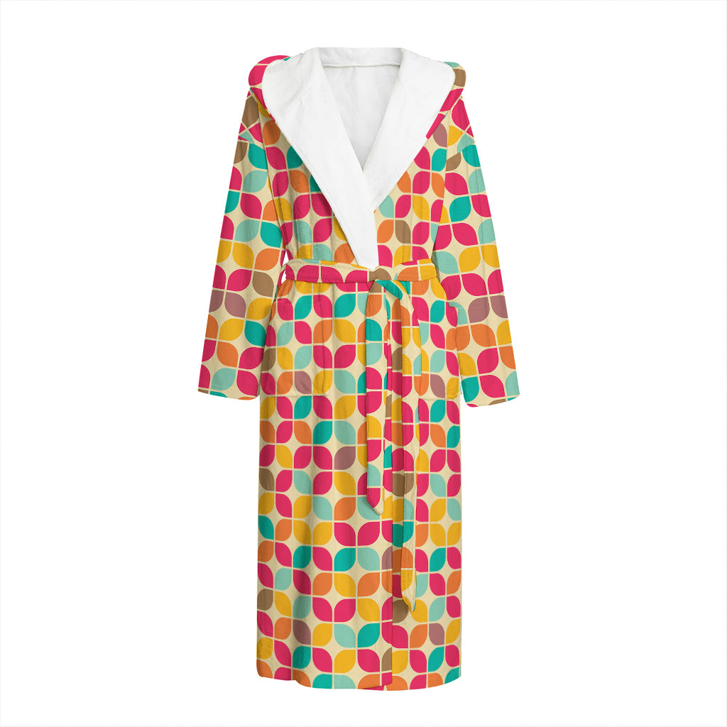 Retro Geometric Rounded Square Print Hooded Bathrobe
