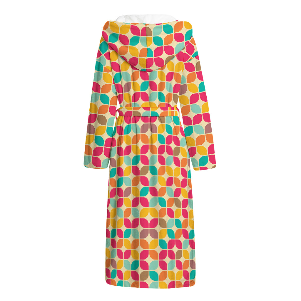 Retro Geometric Rounded Square Print Hooded Bathrobe