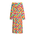 Retro Geometric Rounded Square Print Hooded Bathrobe