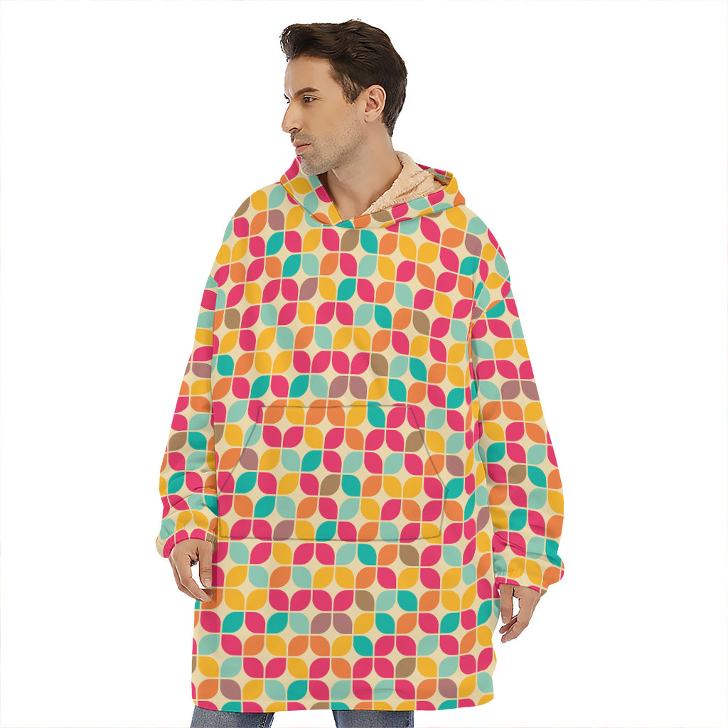 Retro Geometric Rounded Square Print Hoodie Blanket