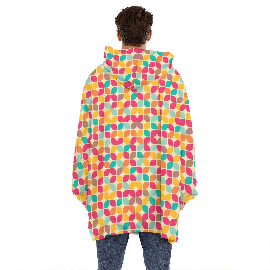 Retro Geometric Rounded Square Print Hoodie Blanket
