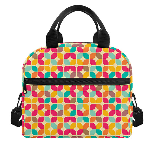 Retro Geometric Rounded Square Print Insulated Lunch Bag