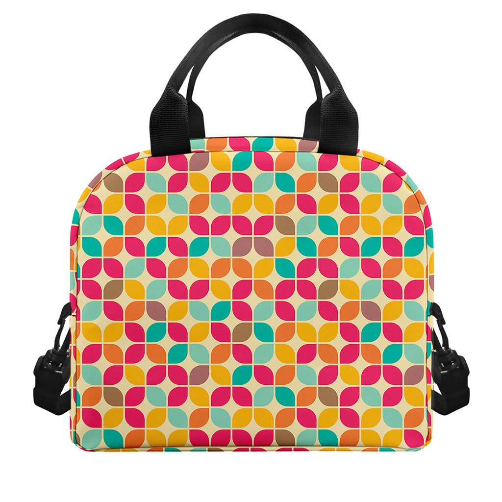 Retro Geometric Rounded Square Print Insulated Lunch Bag