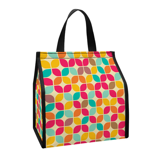 Retro Geometric Rounded Square Print Insulated Lunch Tote