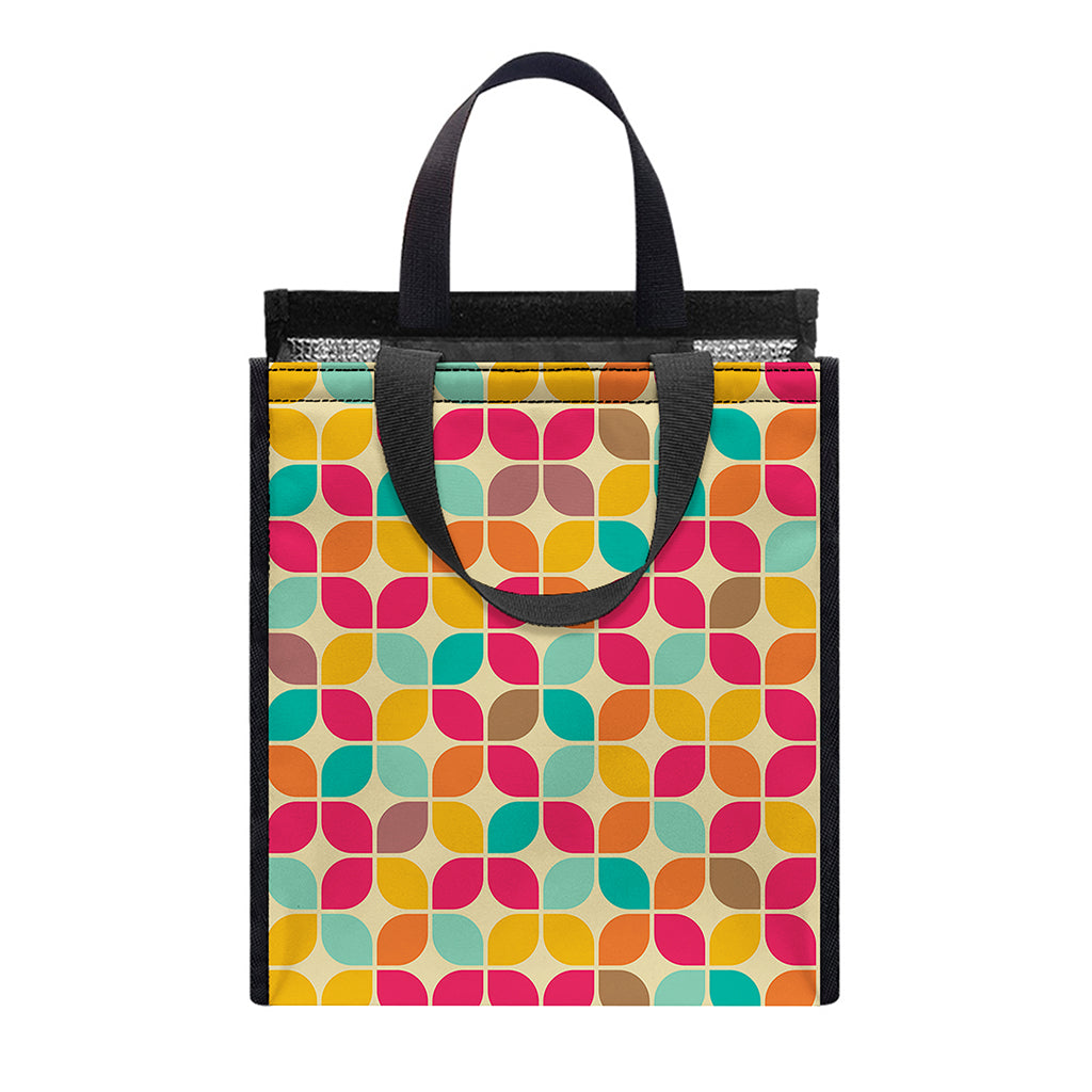 Retro Geometric Rounded Square Print Insulated Lunch Tote