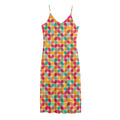 Retro Geometric Rounded Square Print Jersey Midi Cami Dress