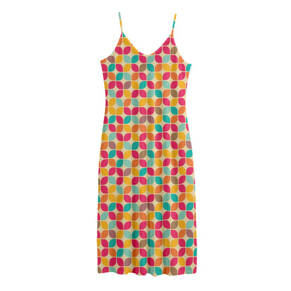 Retro Geometric Rounded Square Print Jersey Midi Cami Dress