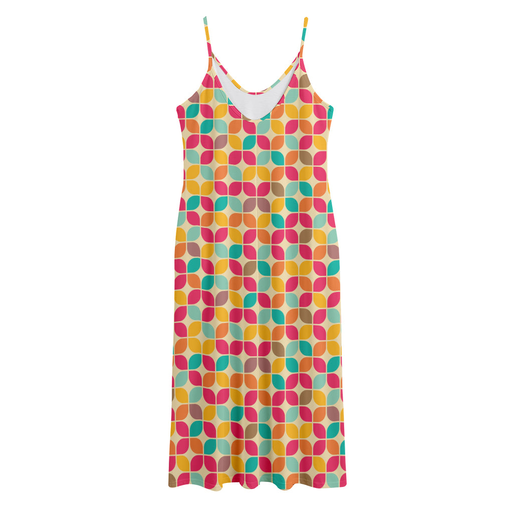 Retro Geometric Rounded Square Print Jersey Midi Cami Dress