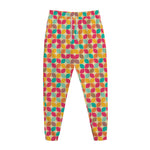 Retro Geometric Rounded Square Print Jogger Pants