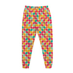 Retro Geometric Rounded Square Print Jogger Pants