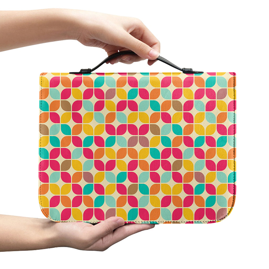 Retro Geometric Rounded Square Print Leather Bible Cover