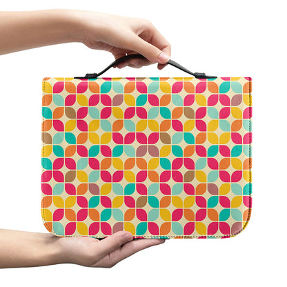 Retro Geometric Rounded Square Print Leather Bible Cover