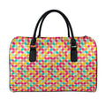 Retro Geometric Rounded Square Print Leather Duffel Bag