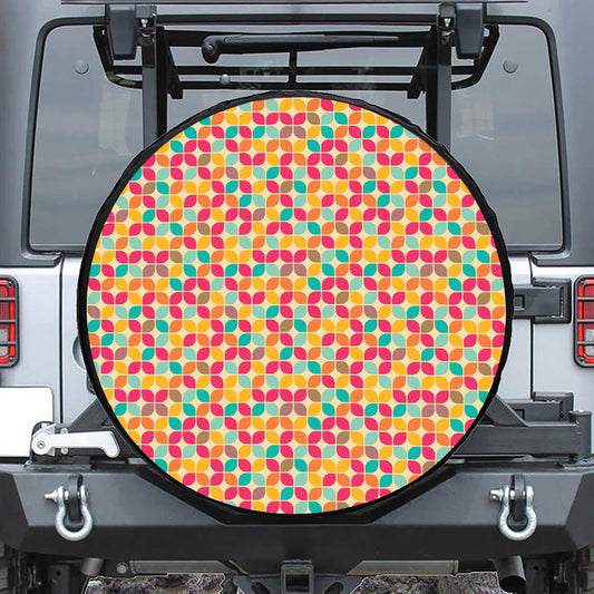 Retro Geometric Rounded Square Print Leather Spare Tire Cover