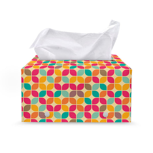 Retro Geometric Rounded Square Print Leather Tissue Box Cover