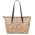 Retro Geometric Rounded Square Print Leather Tote Bag With Zipper