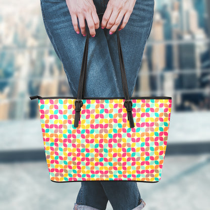 Retro Geometric Rounded Square Print Leather Tote Bag