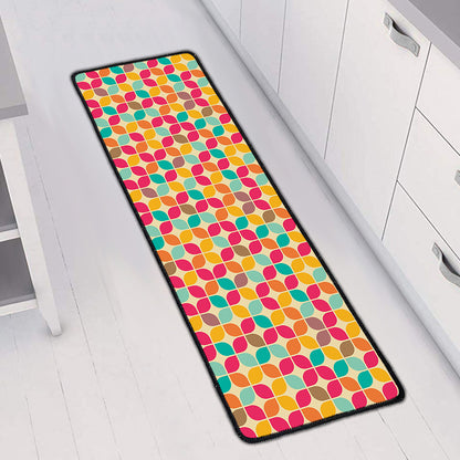 Retro Geometric Rounded Square Print Long Kitchen Mat