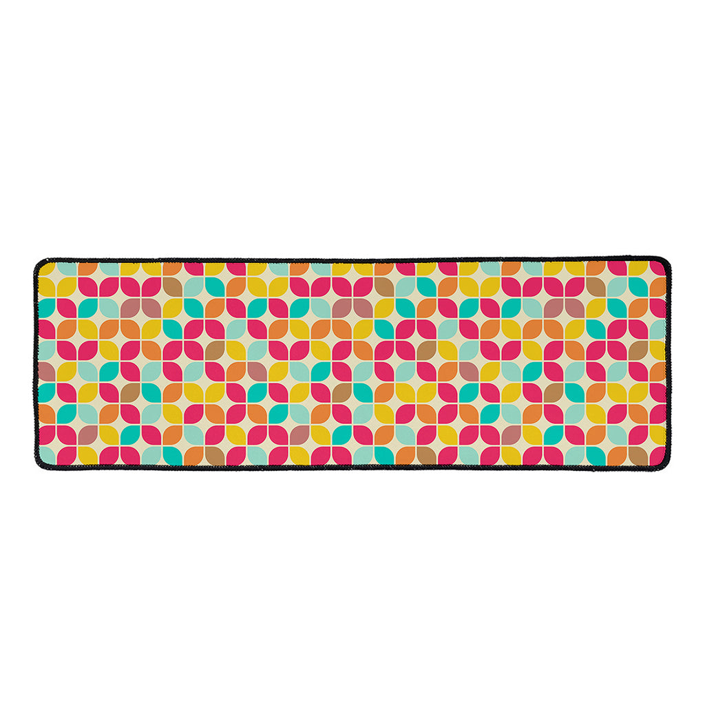 Retro Geometric Rounded Square Print Long Kitchen Mat