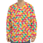 Retro Geometric Rounded Square Print Long Sleeve Baseball Jersey