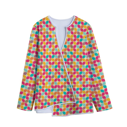 Retro Geometric Rounded Square Print Long Sleeve Short Coat
