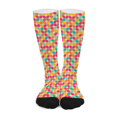 Retro Geometric Rounded Square Print Long Socks