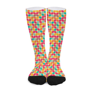 Retro Geometric Rounded Square Print Long Socks