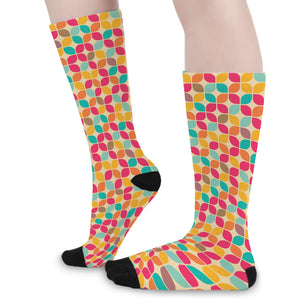 Retro Geometric Rounded Square Print Long Socks