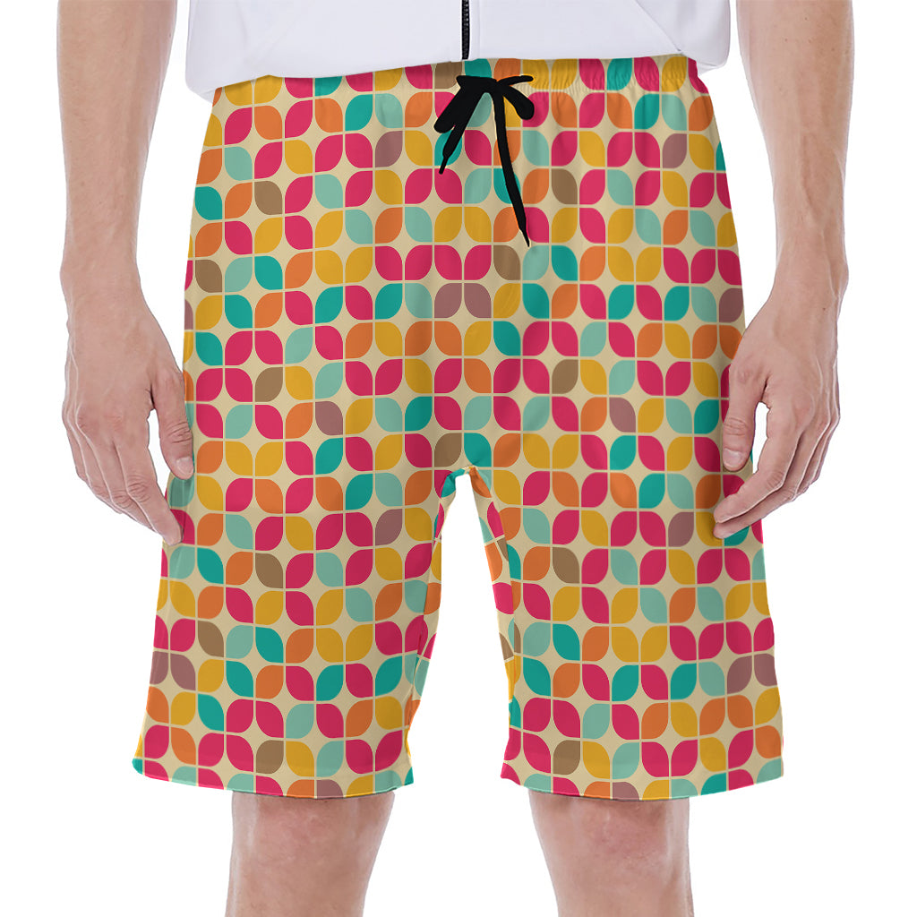 Retro Geometric Rounded Square Print Men's Beach Shorts