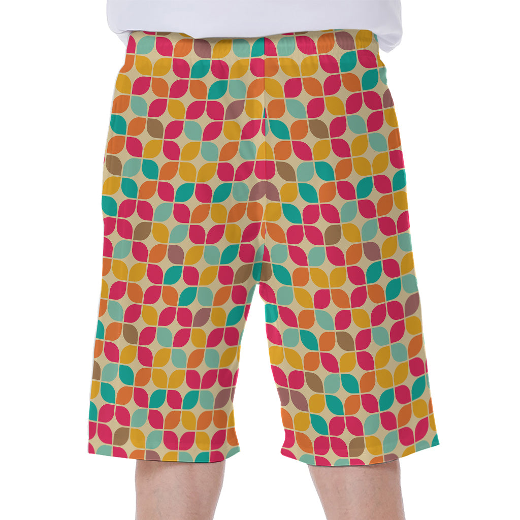 Retro Geometric Rounded Square Print Men's Beach Shorts