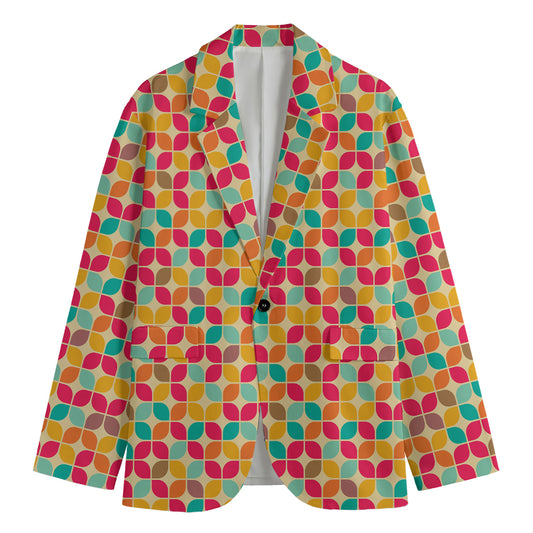 Retro Geometric Rounded Square Print Men's Blazer