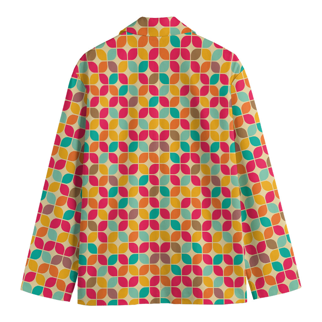 Retro Geometric Rounded Square Print Men's Blazer