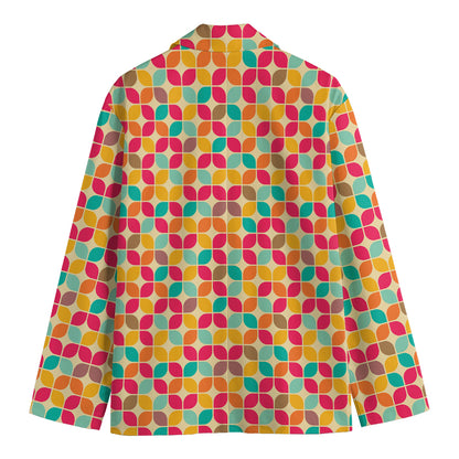 Retro Geometric Rounded Square Print Men's Blazer