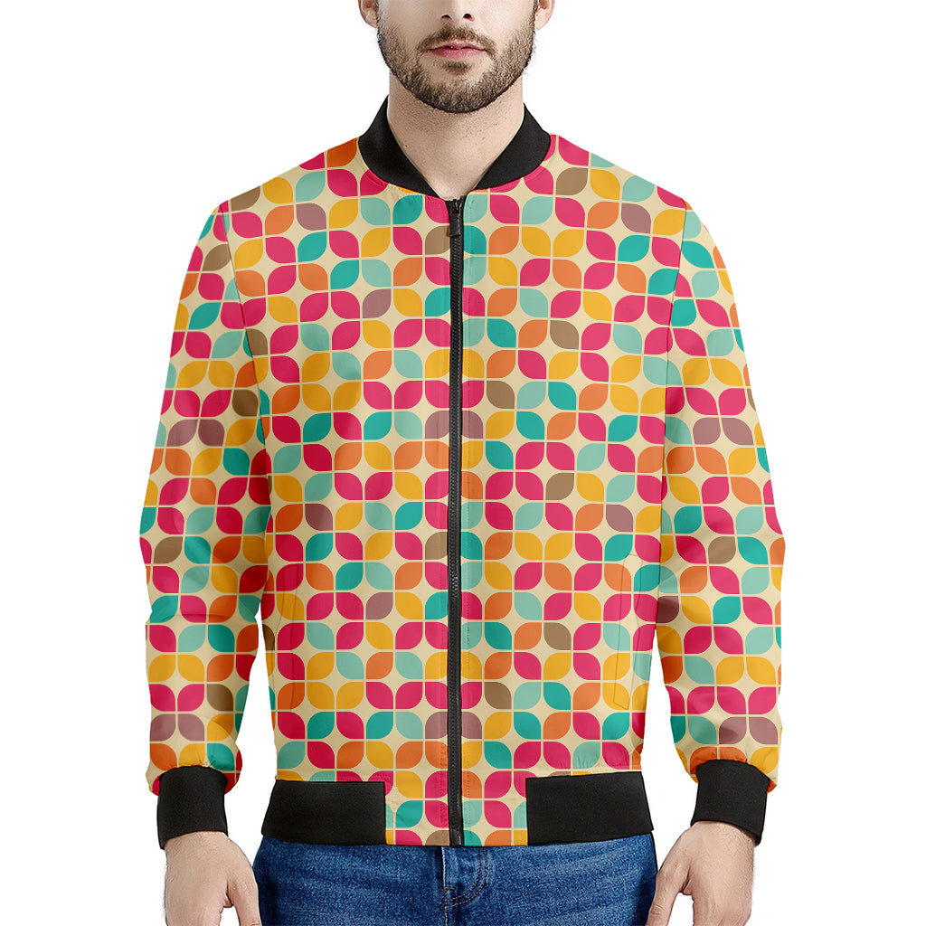 Retro Geometric Rounded Square Print Men's Bomber Jacket