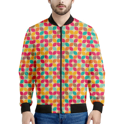 Retro Geometric Rounded Square Print Men's Bomber Jacket