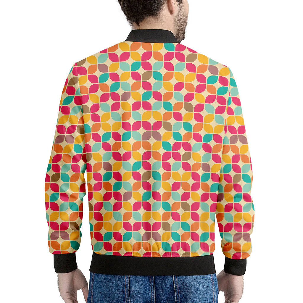 Retro Geometric Rounded Square Print Men's Bomber Jacket