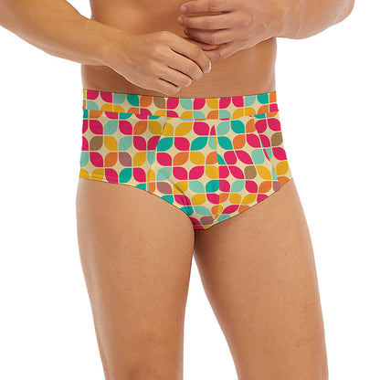 Retro Geometric Rounded Square Print Men's Briefs