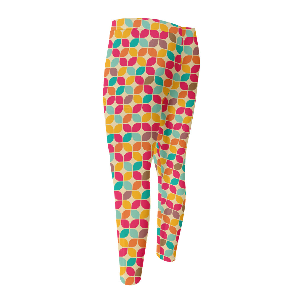 Retro Geometric Rounded Square Print Men's Compression Pants