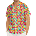 Retro Geometric Rounded Square Print Men's Deep V-Neck Shirt