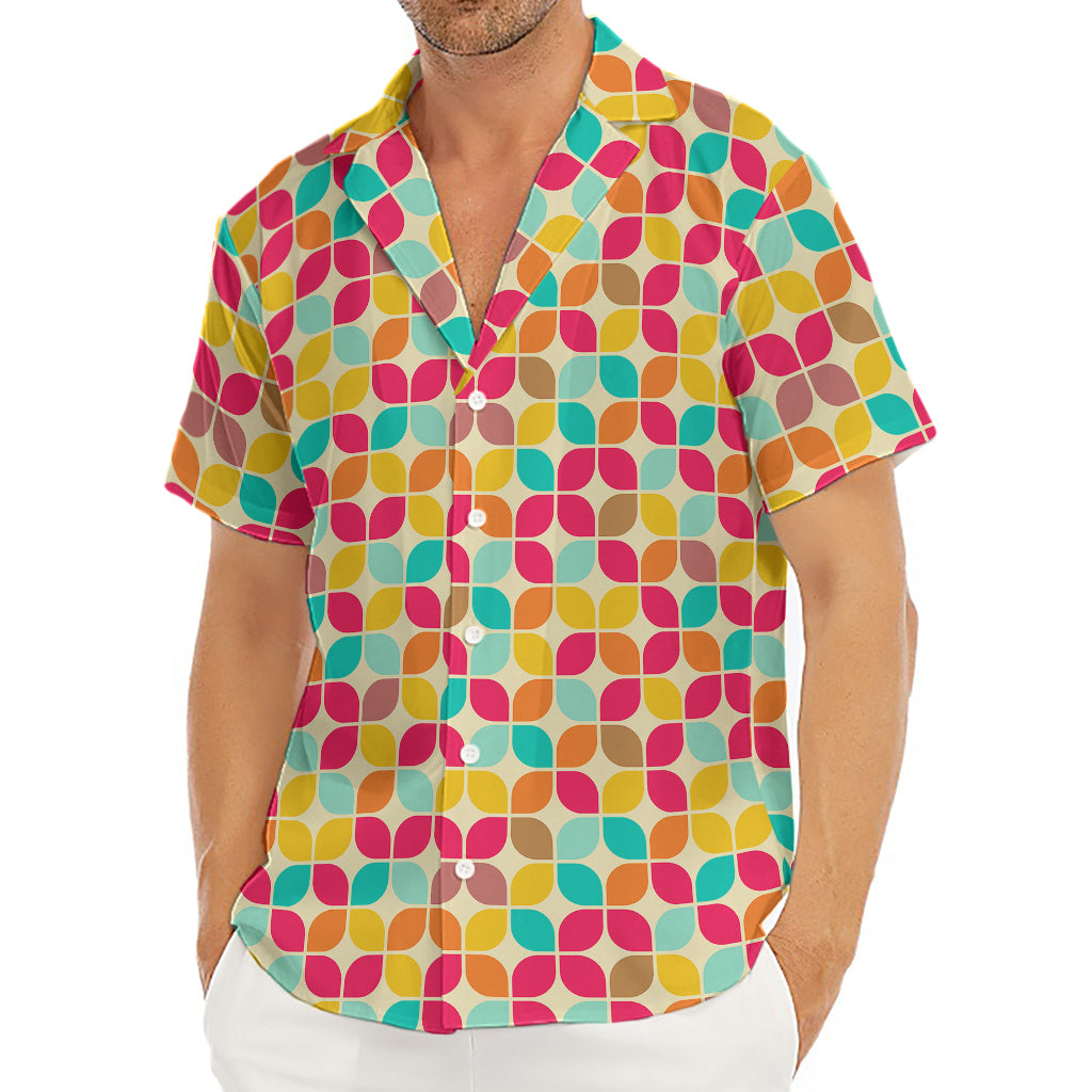 Retro Geometric Rounded Square Print Men's Deep V-Neck Shirt