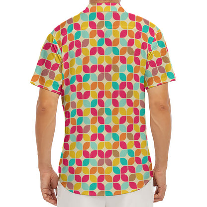Retro Geometric Rounded Square Print Men's Deep V-Neck Shirt