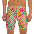 Retro Geometric Rounded Square Print Men's Long Boxer Briefs