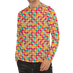 Retro Geometric Rounded Square Print Men's Long Sleeve Rash Guard