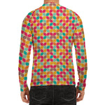Retro Geometric Rounded Square Print Men's Long Sleeve Rash Guard
