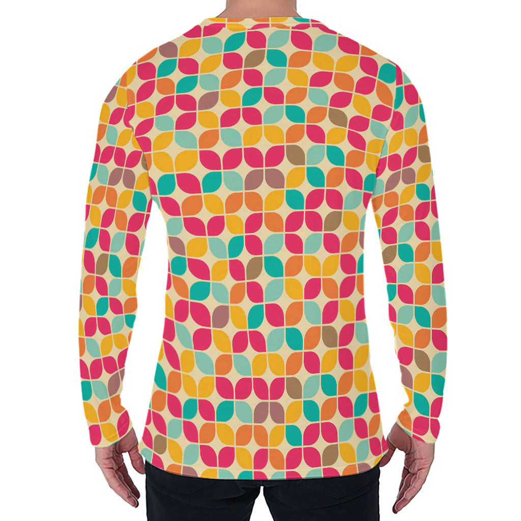 Retro Geometric Rounded Square Print Men's Long Sleeve T-Shirt