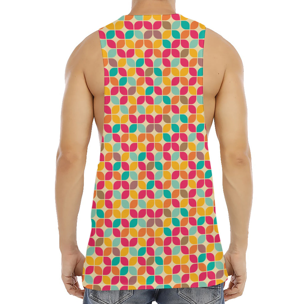 Retro Geometric Rounded Square Print Men's Muscle Tank Top