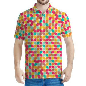 Retro Geometric Rounded Square Print Men's Polo Shirt