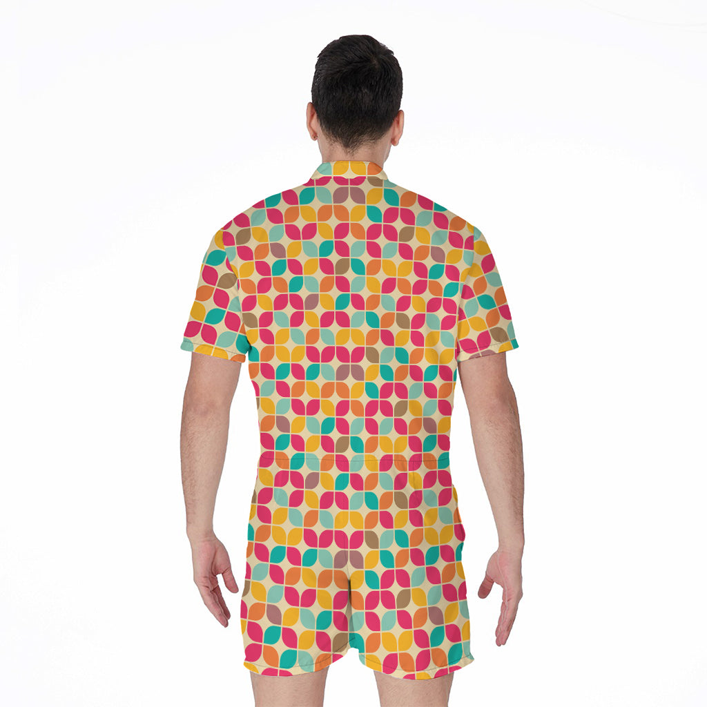 Retro Geometric Rounded Square Print Men's Rompers